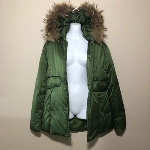 Via Spiga Real Raccoon Fur Green Down Puffer Bombe